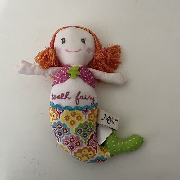 Maison Chic Mermaid Tooth Fairy Pillow Plush Doll Tooth Holder Pocket - Picture 2 of 12